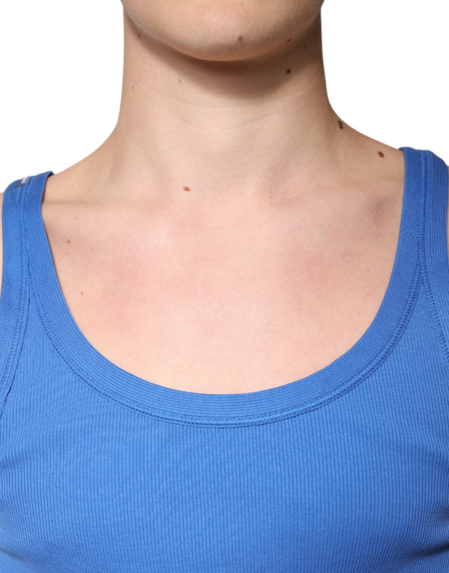 Dolce & Gabbana Blaues ärmelloses Baumwoll-Tank-T-Shirt mit Rundhalsausschnitt