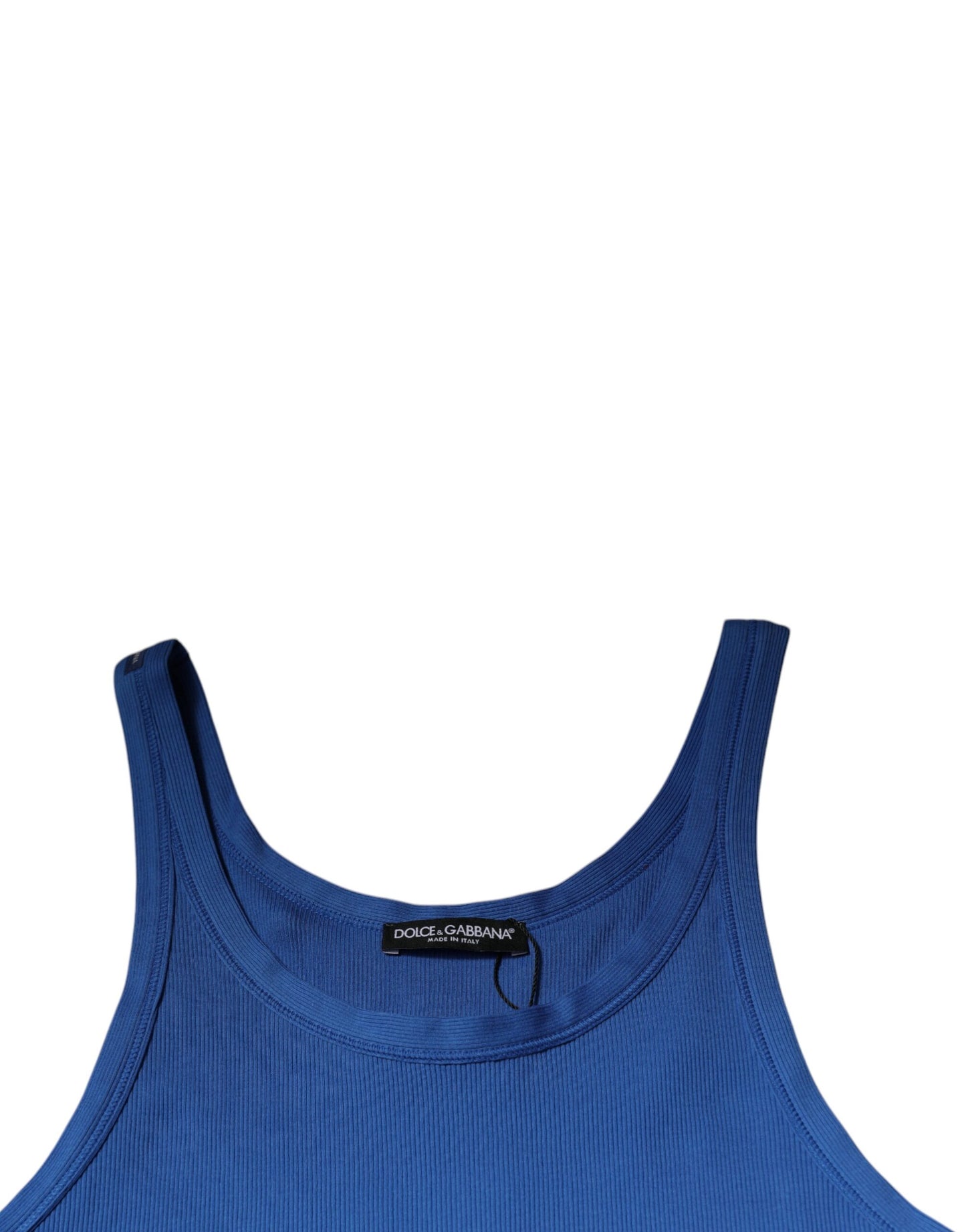 Dolce & Gabbana Blaues ärmelloses Baumwoll-Tank-T-Shirt mit Rundhalsausschnitt