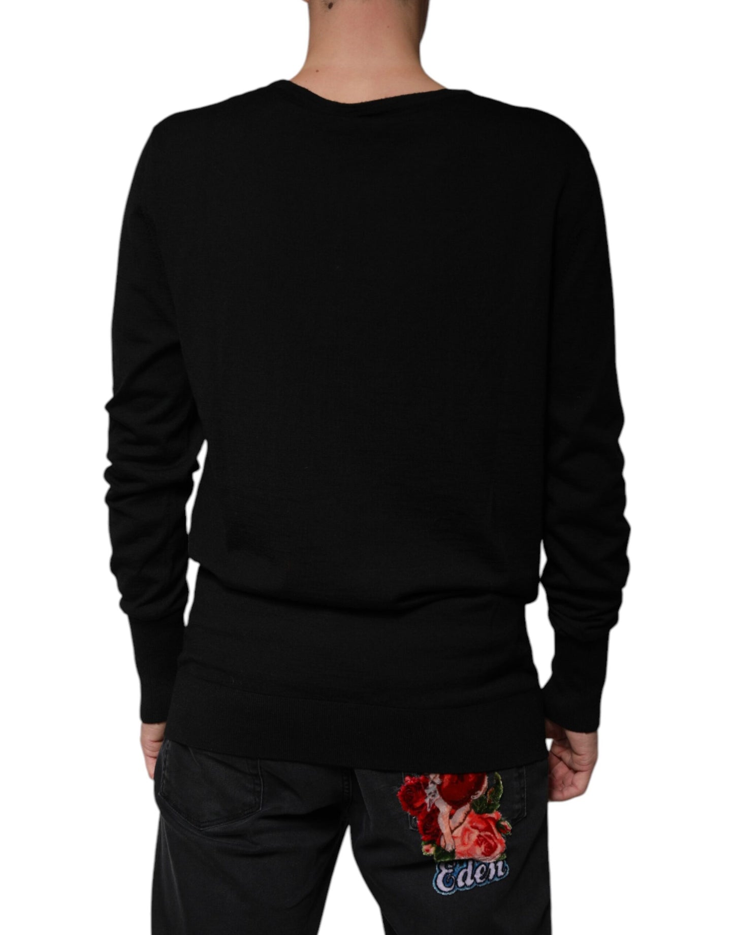 Dolce & Gabbana Schwarzer Pullover mit Rundhalsausschnitt aus Wolle