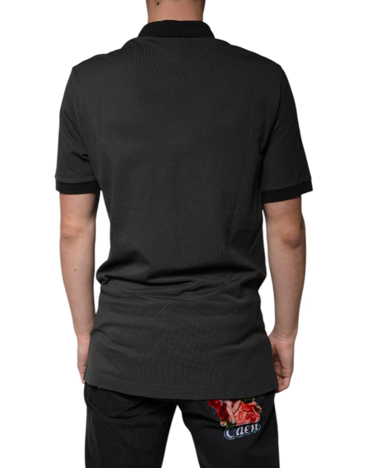 Dolce & Gabbana Schwarzes Polo-T-Shirt mit Logodruck und Kragen aus Baumwolle