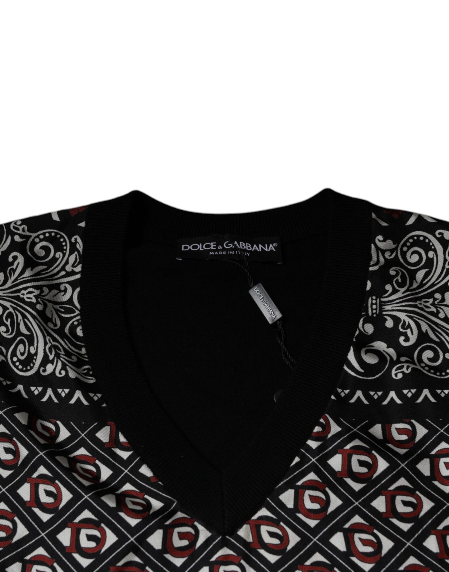 Dolce & Gabbana Schwarzer Logo-Wollpullover mit V-Ausschnitt