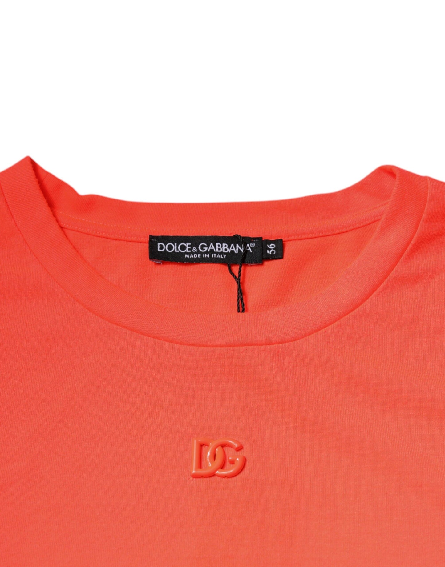 Dolce & Gabbana Orange Logo Polyester T-Shirt mit Rundhalsausschnitt