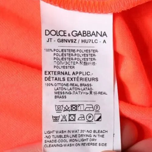 Dolce & Gabbana Orange Logo Polyester T-Shirt mit Rundhalsausschnitt