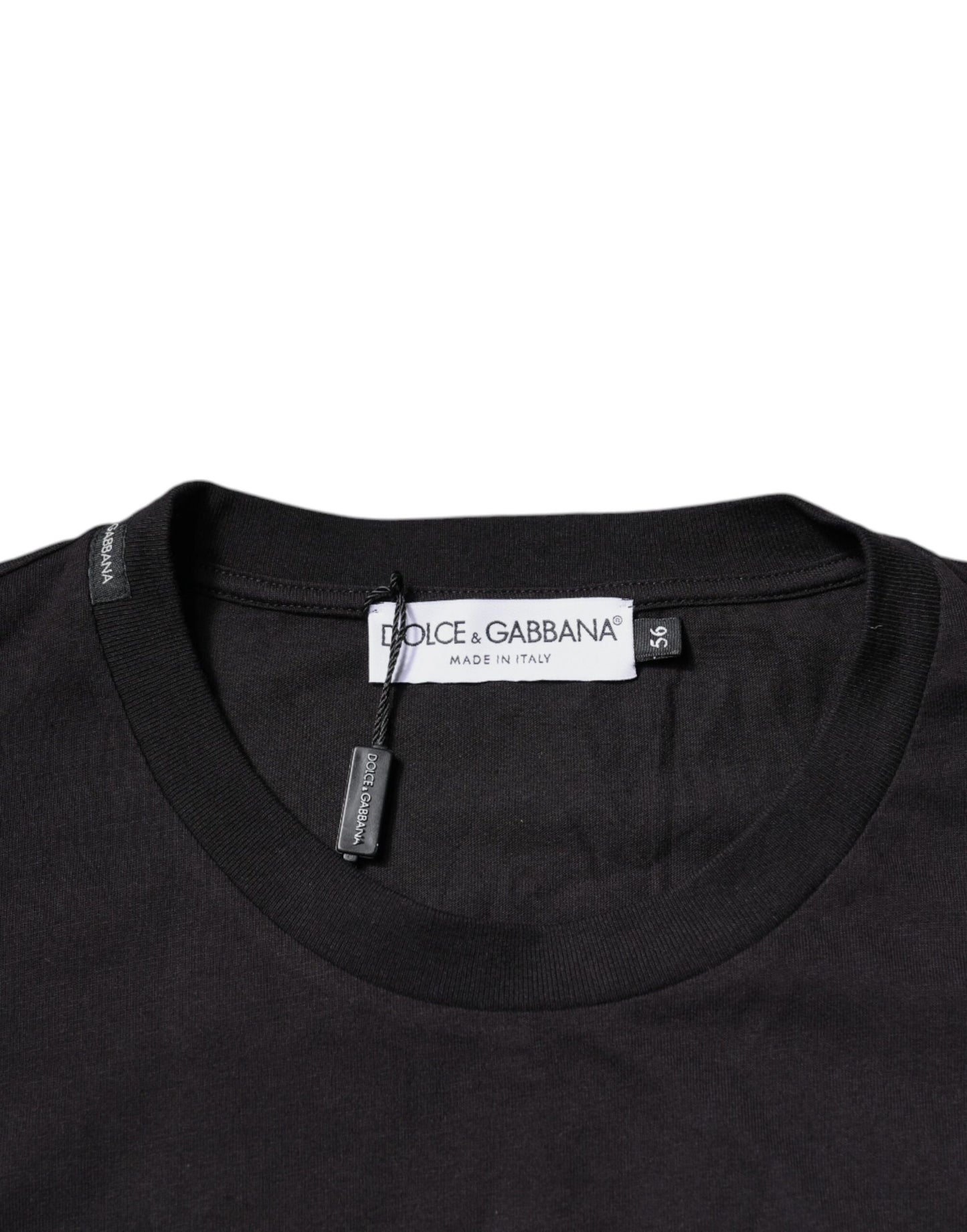 Dolce & Gabbana Schwarzes T-Shirt mit Rundhalsausschnitt und Logodruck aus Baumwolle