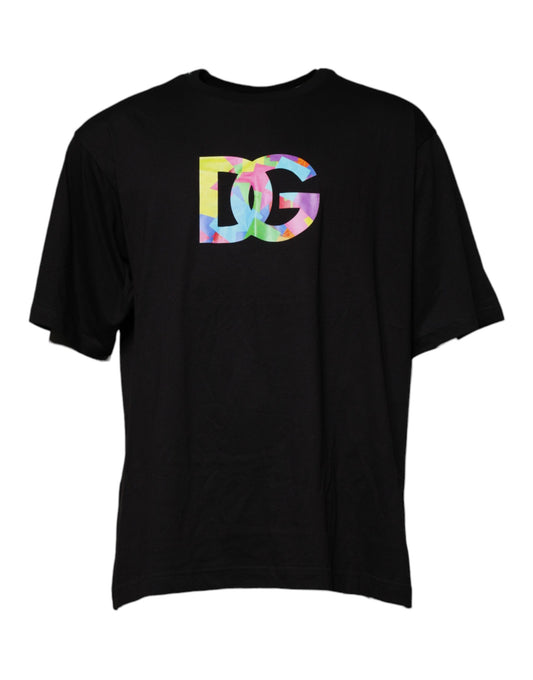 Dolce & Gabbana Schwarzes T-Shirt mit Rundhalsausschnitt und Logodruck aus Baumwolle