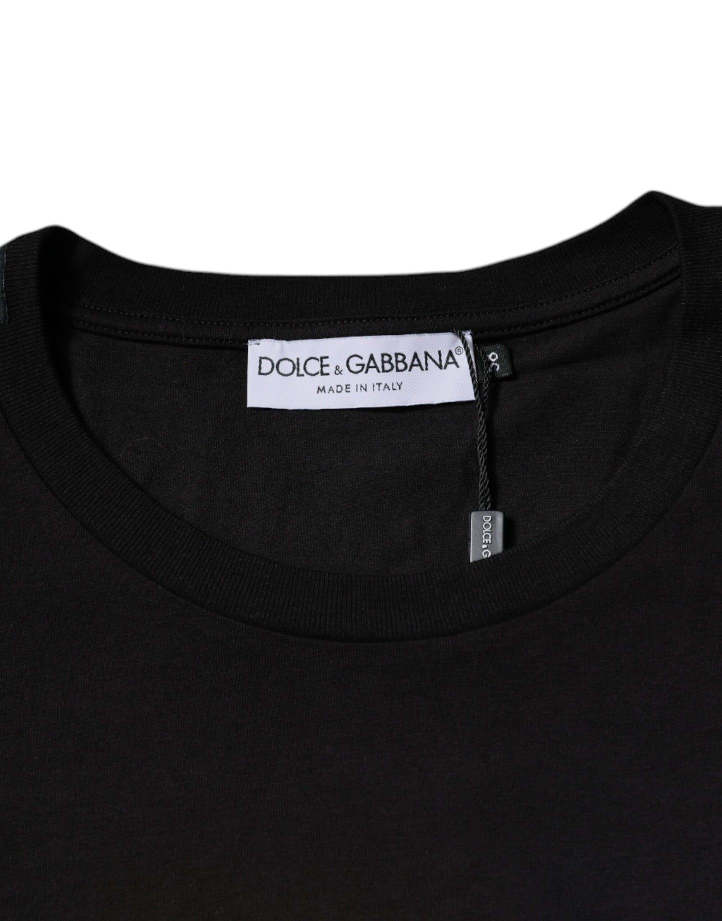 Dolce & Gabbana Schwarzes T-Shirt mit Rundhalsausschnitt und Logodruck aus Baumwolle