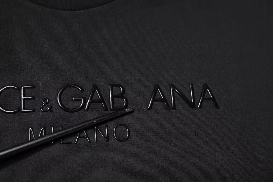 Dolce & Gabbana Schwarzes Logo-Baumwoll-T-Shirt mit Rundhalsausschnitt