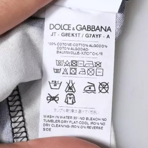 Dolce & Gabbana Schwarz-weiß bedrucktes Baumwoll-T-Shirt mit Rundhalsausschnitt