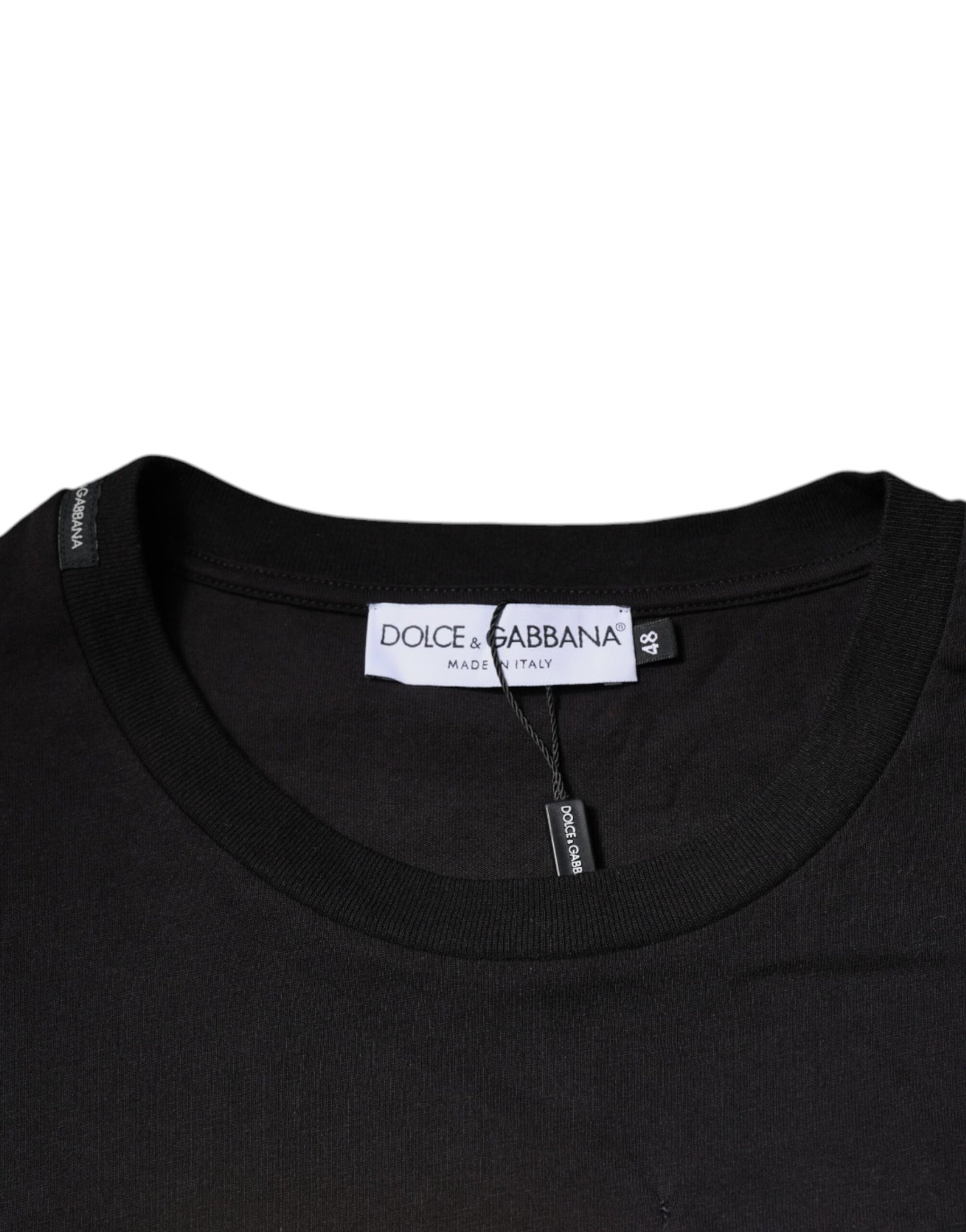 Dolce & Gabbana Schwarzes T-Shirt mit Rundhalsausschnitt und Logodruck aus Baumwolle