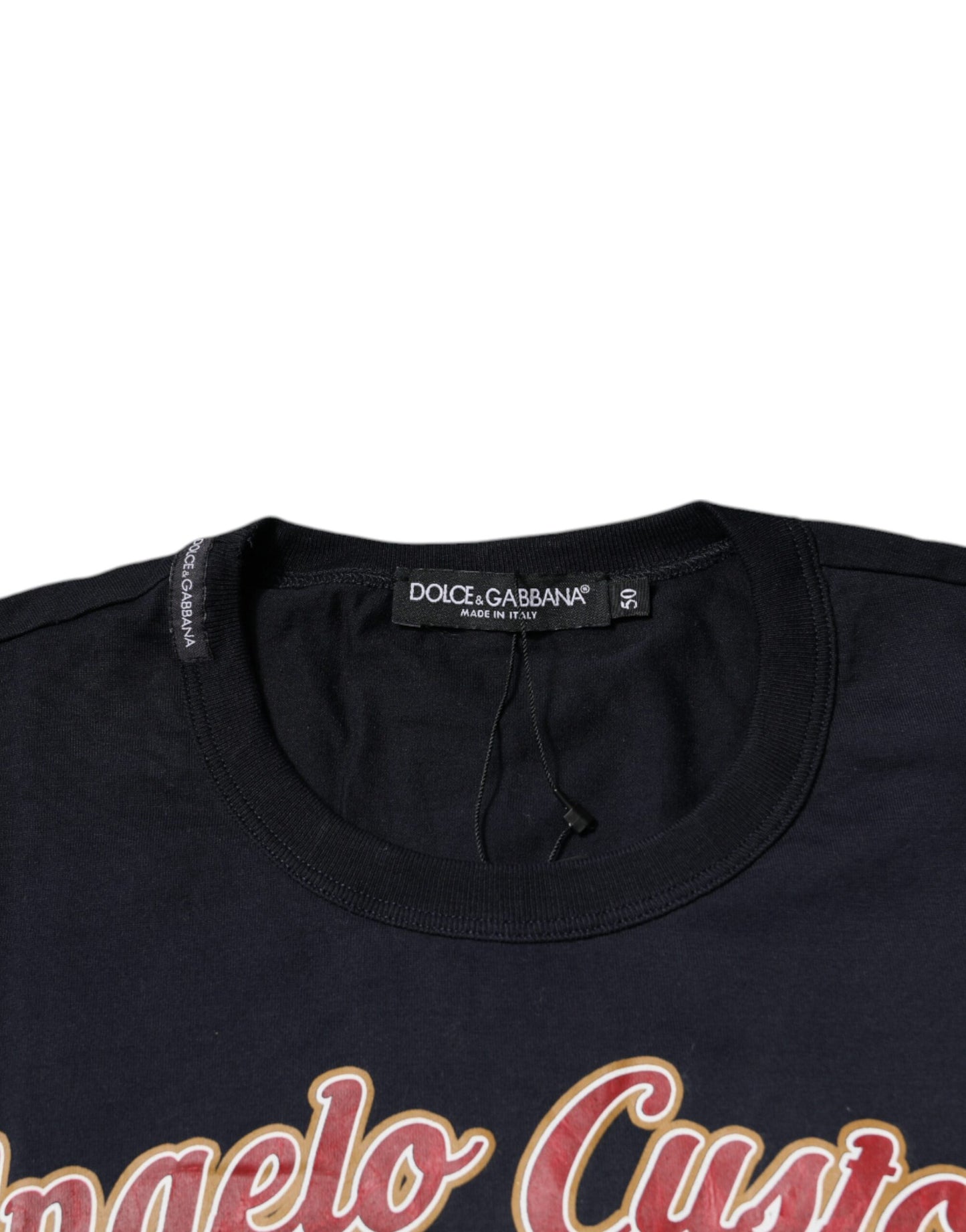 Dolce & Gabbana Blaues Baumwoll-T-Shirt mit Engelsdruck und kurzen Ärmeln