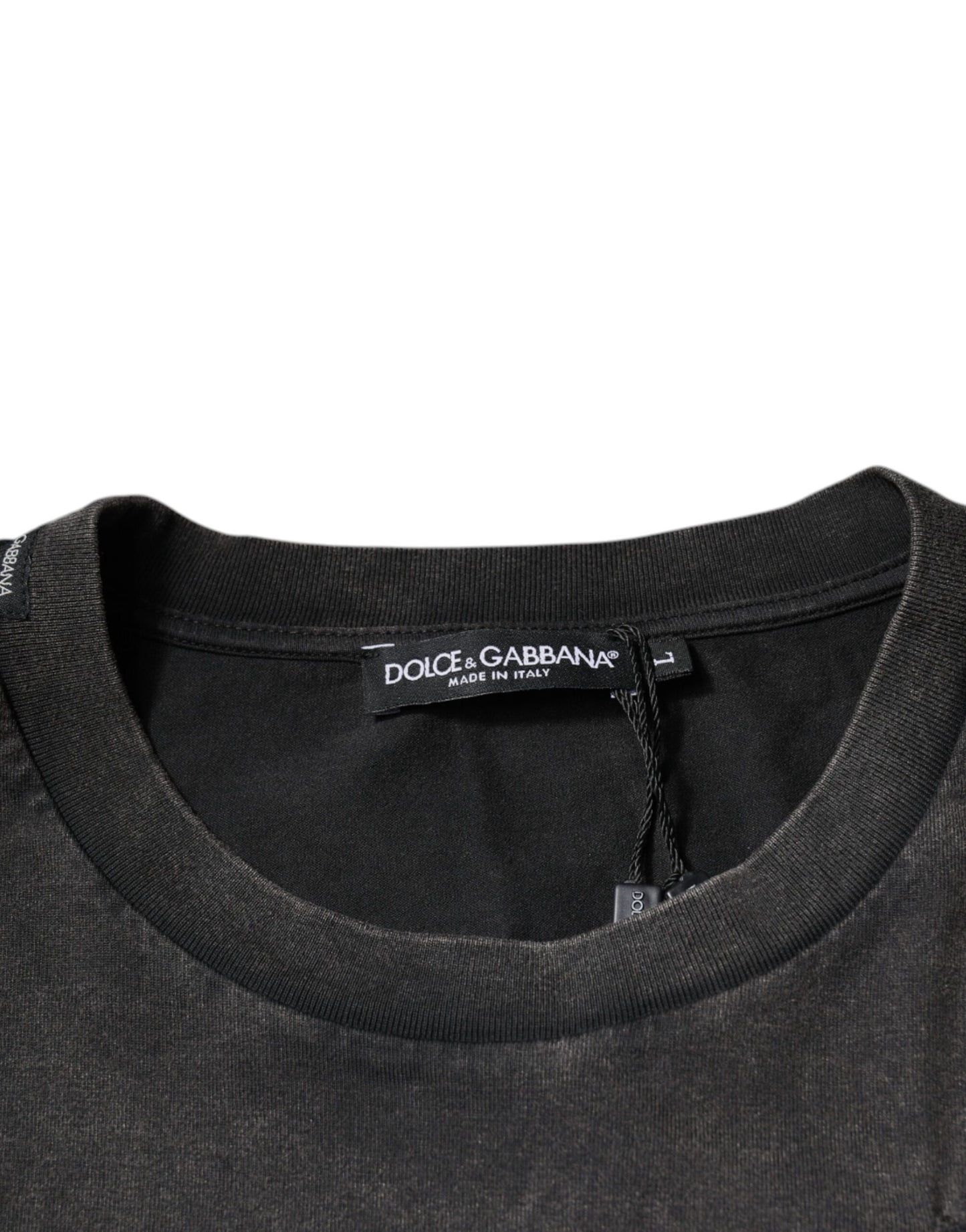 Dolce & Gabbana Graues T-Shirt mit Rundhalsausschnitt aus Baumwolle mit Leopardenmuster