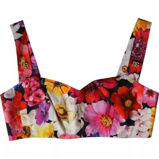 Dolce & Gabbana Multicolor Floral Ärmelloses Bustier Crop Top