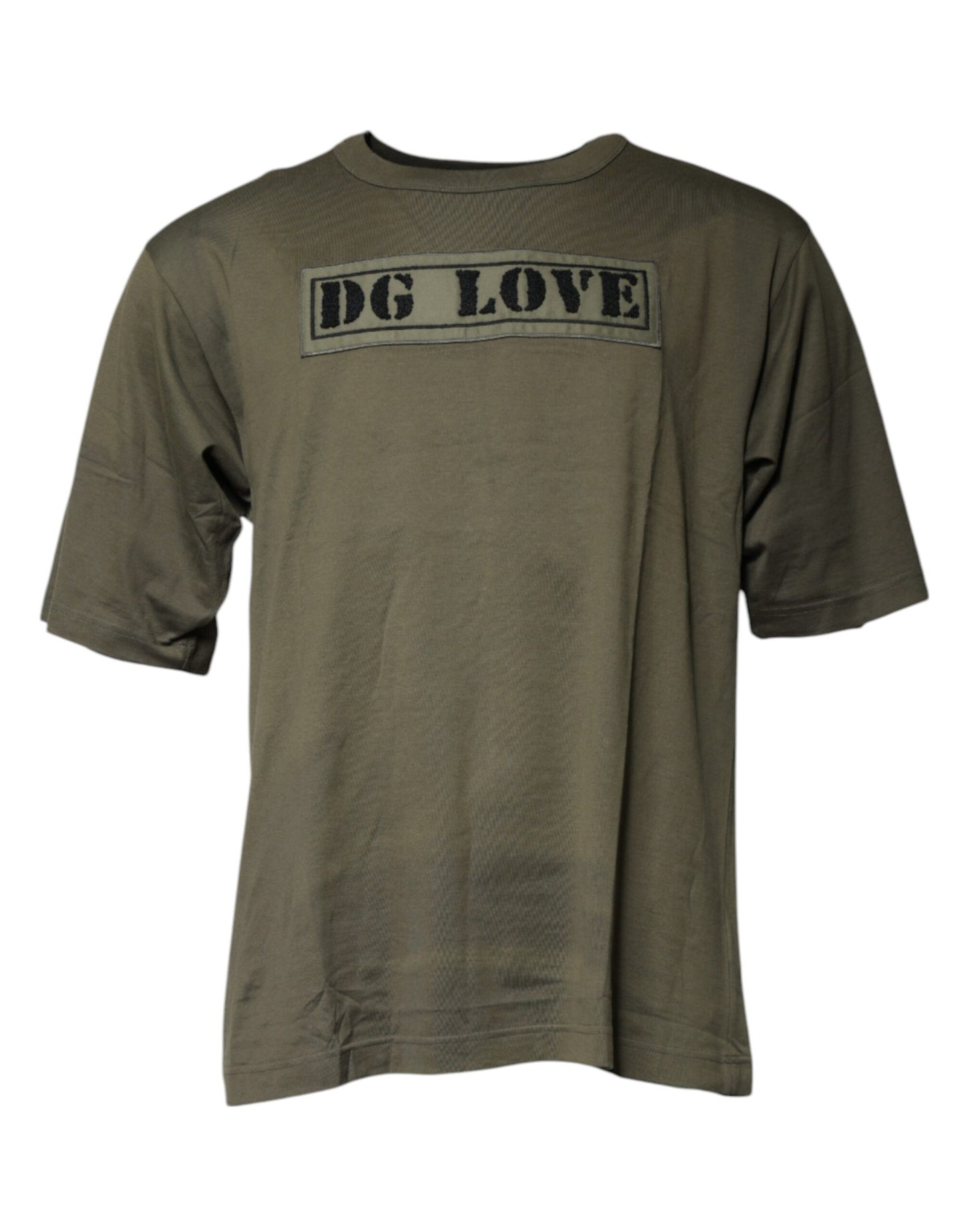 Dolce & Gabbana Armeegrünes DG Love Baumwoll-T-Shirt mit Rundhalsausschnitt