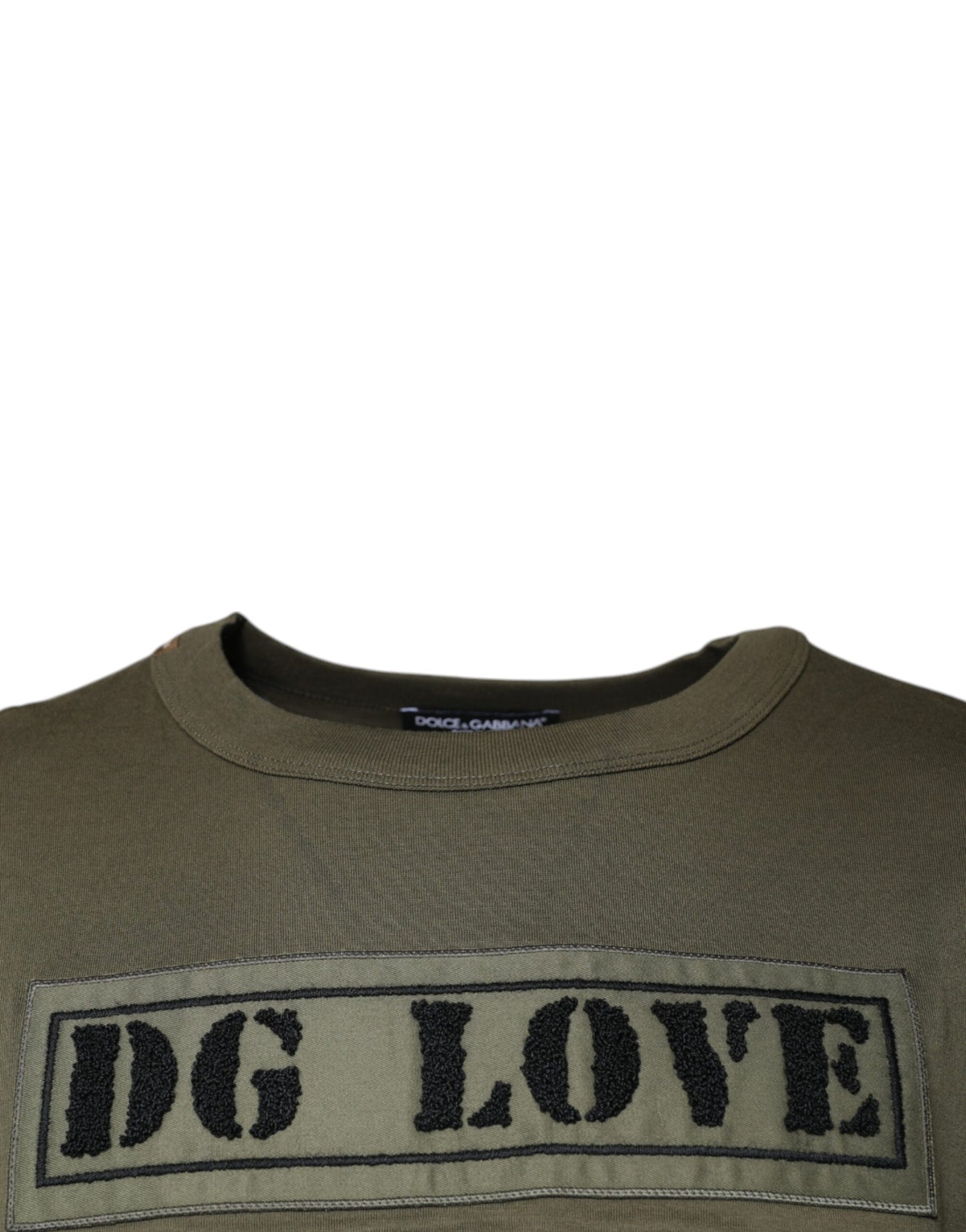 Dolce & Gabbana Armeegrünes DG Love Baumwoll-T-Shirt mit Rundhalsausschnitt