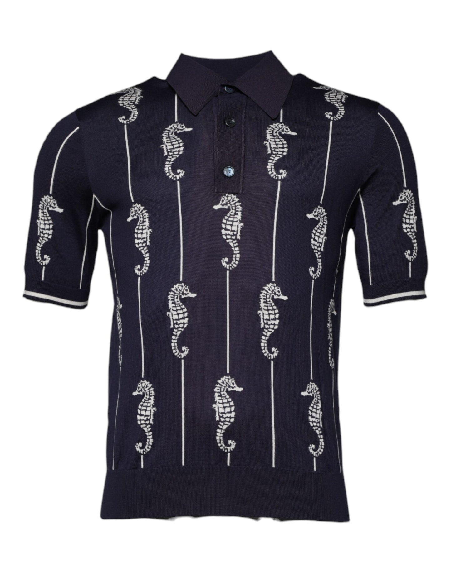 Dolce & Gabbana Dunkelblaues Seepferdchen Poloshirt mit Kragen