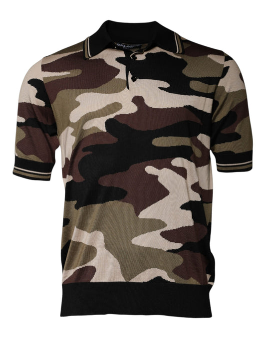 Dolce & Gabbana Multicolor Tarnfarbenes Polo-Shirt mit Kragen