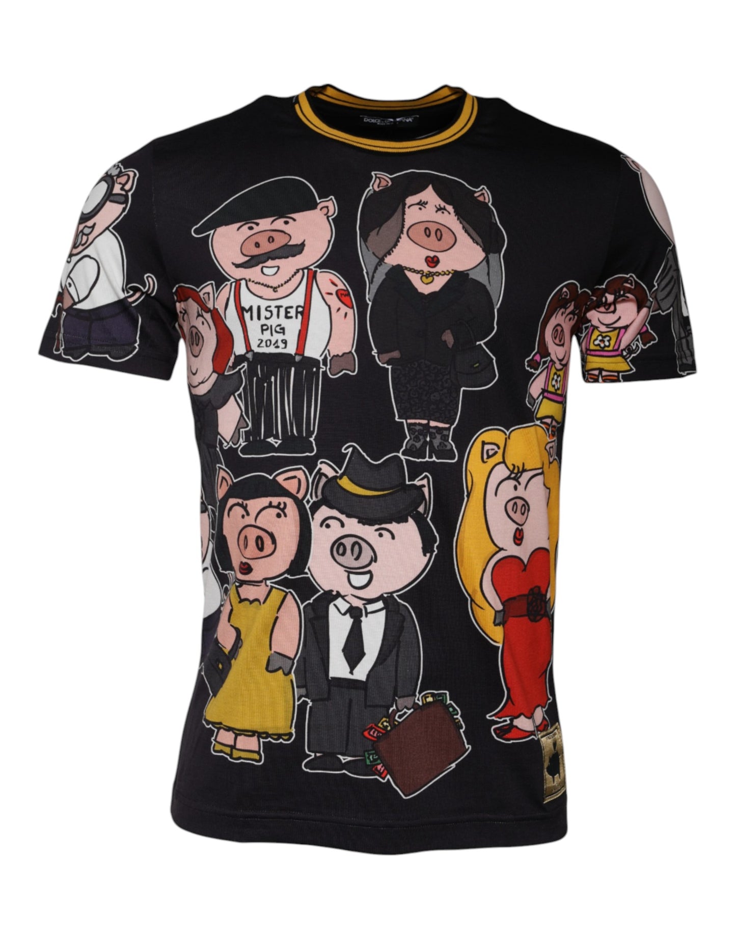 Dolce & Gabbana Schwarzes 2019 Jahr des Schweins Rundhals-T-Shirt