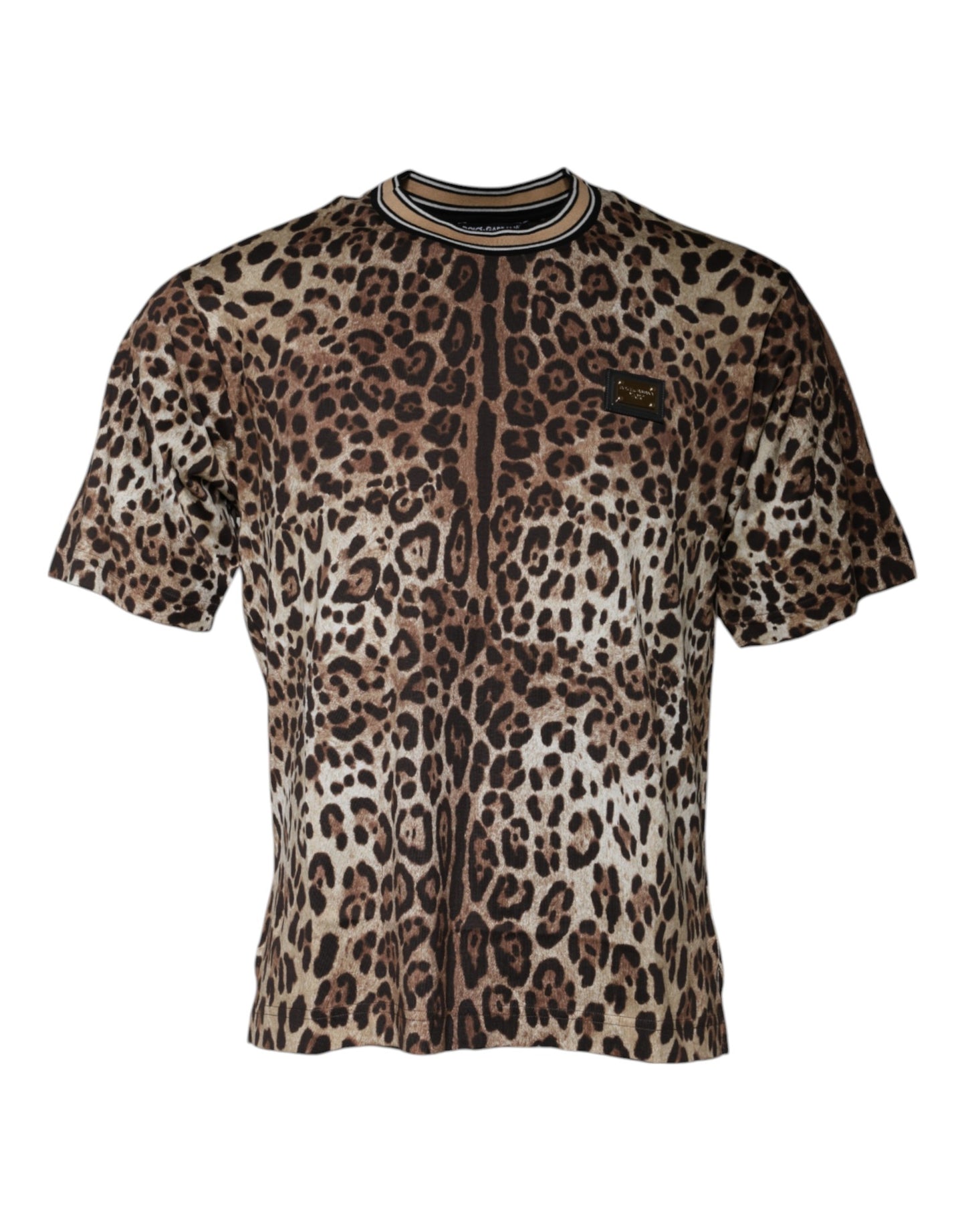 Dolce & Gabbana Braunes Leoparden-T-Shirt mit Rundhalsausschnitt und kurzen Ärmeln