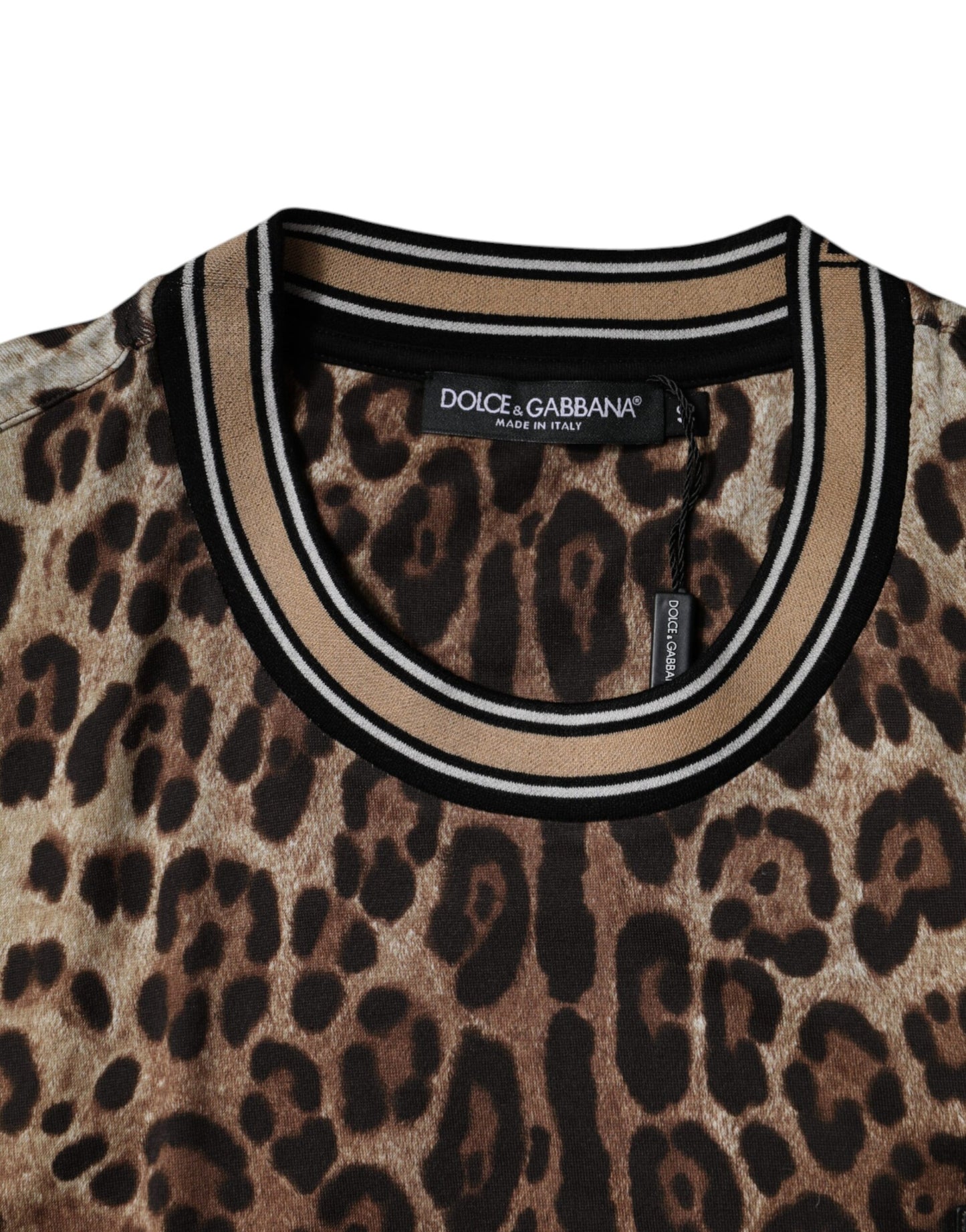 Dolce & Gabbana Braunes Leoparden-T-Shirt mit Rundhalsausschnitt und kurzen Ärmeln