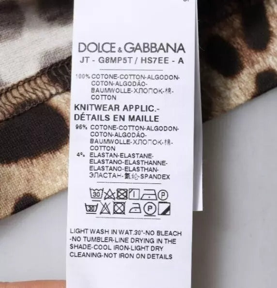 Dolce & Gabbana Braunes Leoparden-T-Shirt mit Rundhalsausschnitt und kurzen Ärmeln