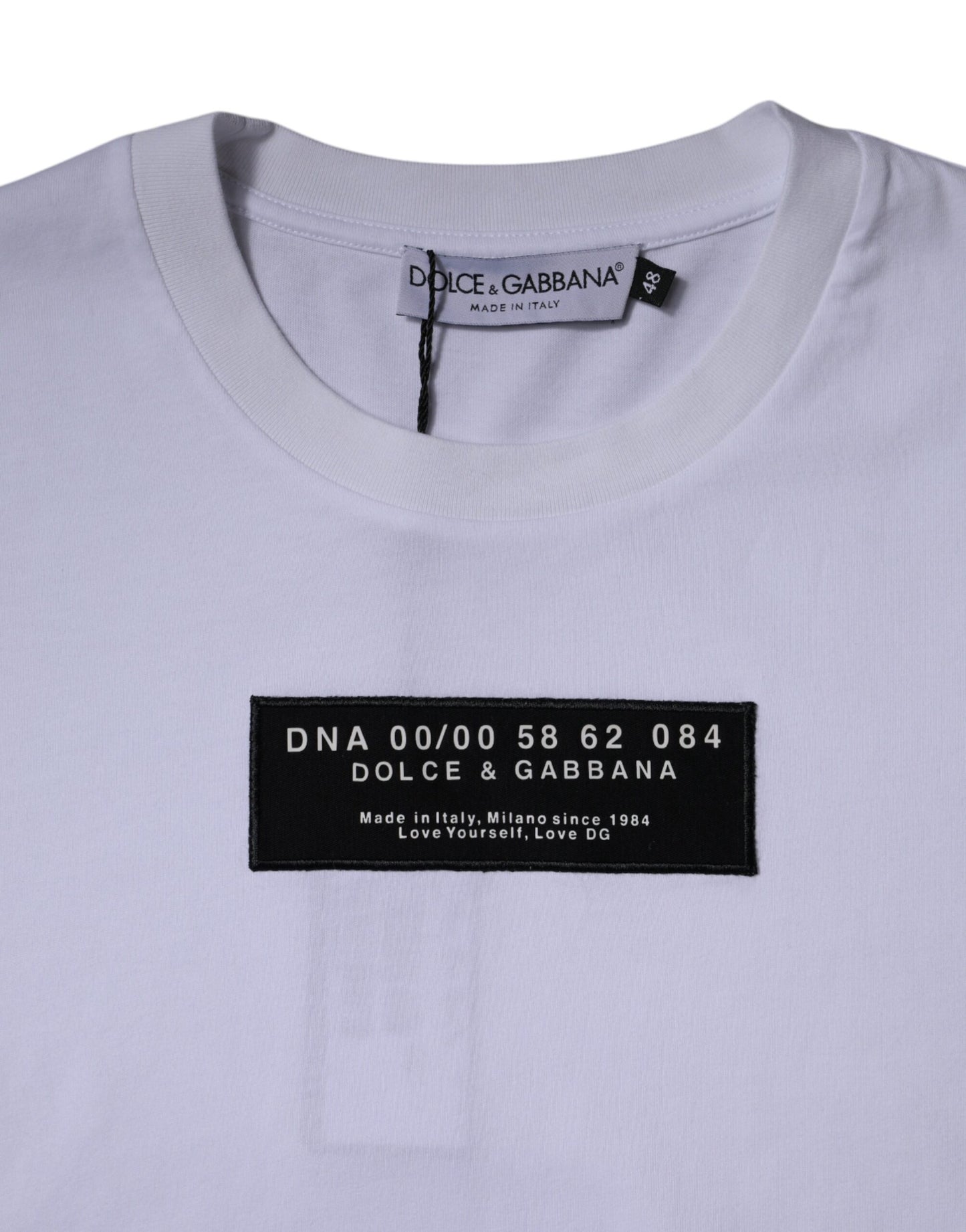 Dolce & Gabbana Weißes T-Shirt mit Rundhalsausschnitt und Logodruck aus Baumwolle