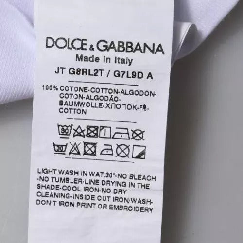 Dolce & Gabbana Weißes T-Shirt mit Rundhalsausschnitt und Logodruck aus Baumwolle