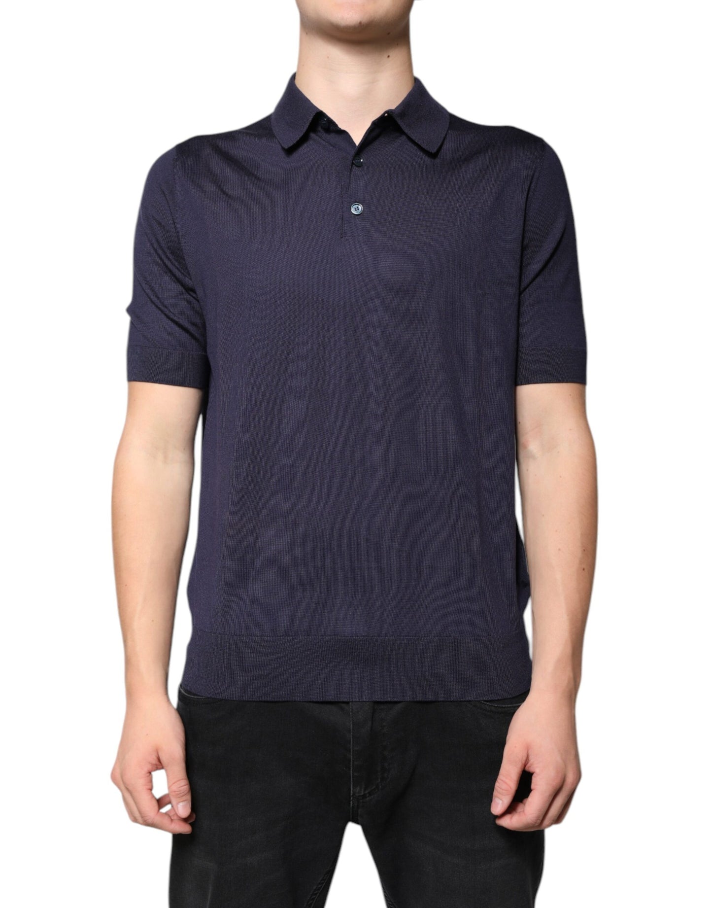 Dolce & Gabbana Blaues Seidenkragen-Polo-T-Shirt mit kurzen Ärmeln