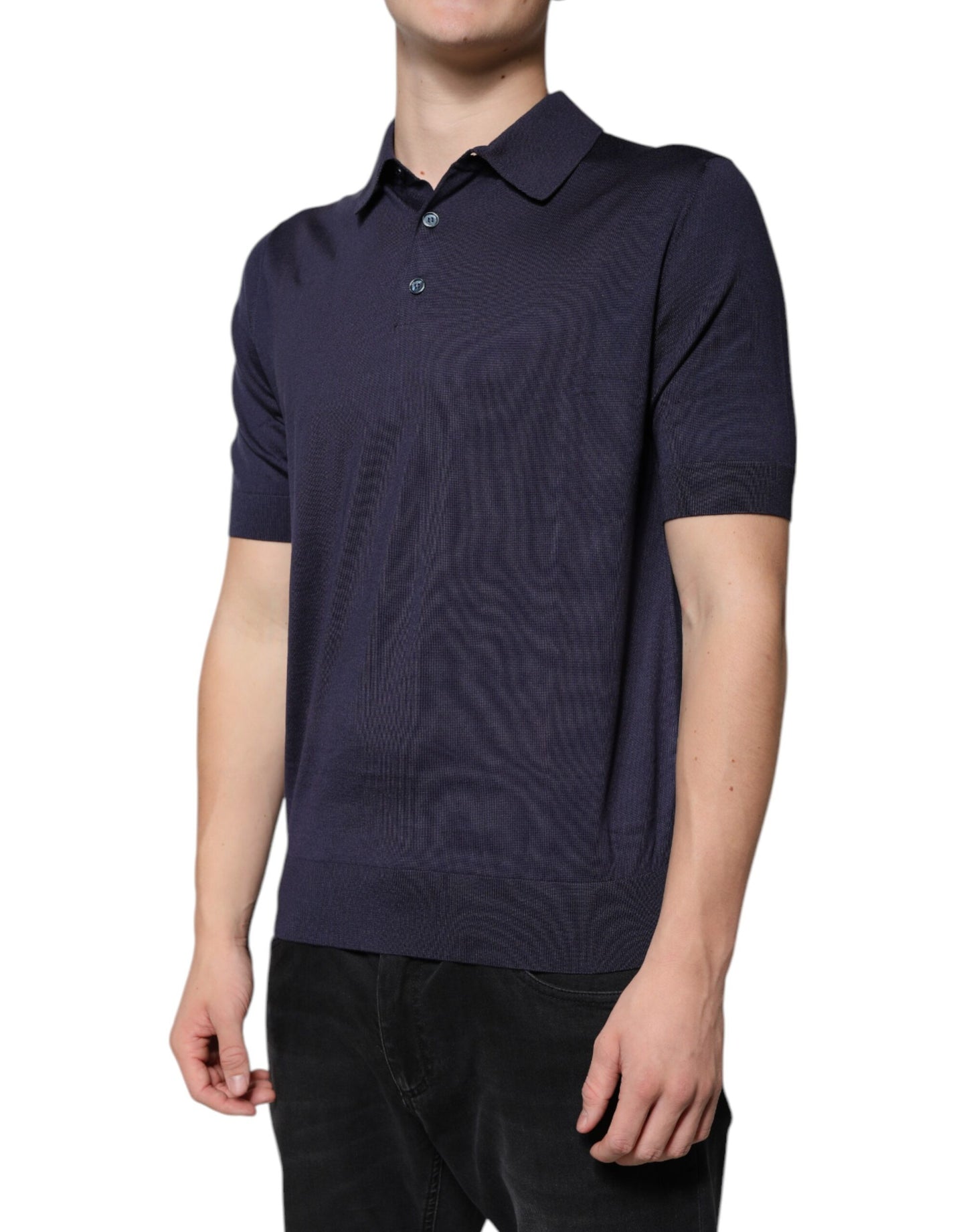 Dolce & Gabbana Blaues Seidenkragen-Polo-T-Shirt mit kurzen Ärmeln