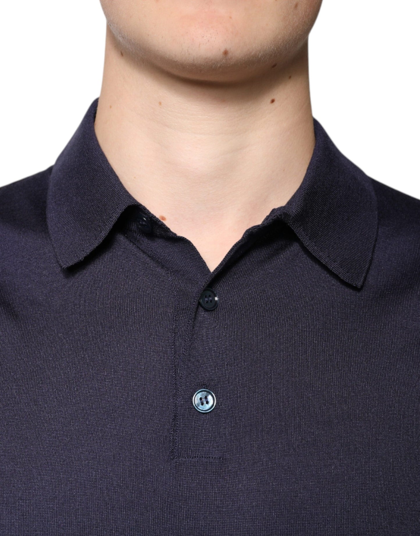 Dolce & Gabbana Blaues Seidenkragen-Polo-T-Shirt mit kurzen Ärmeln