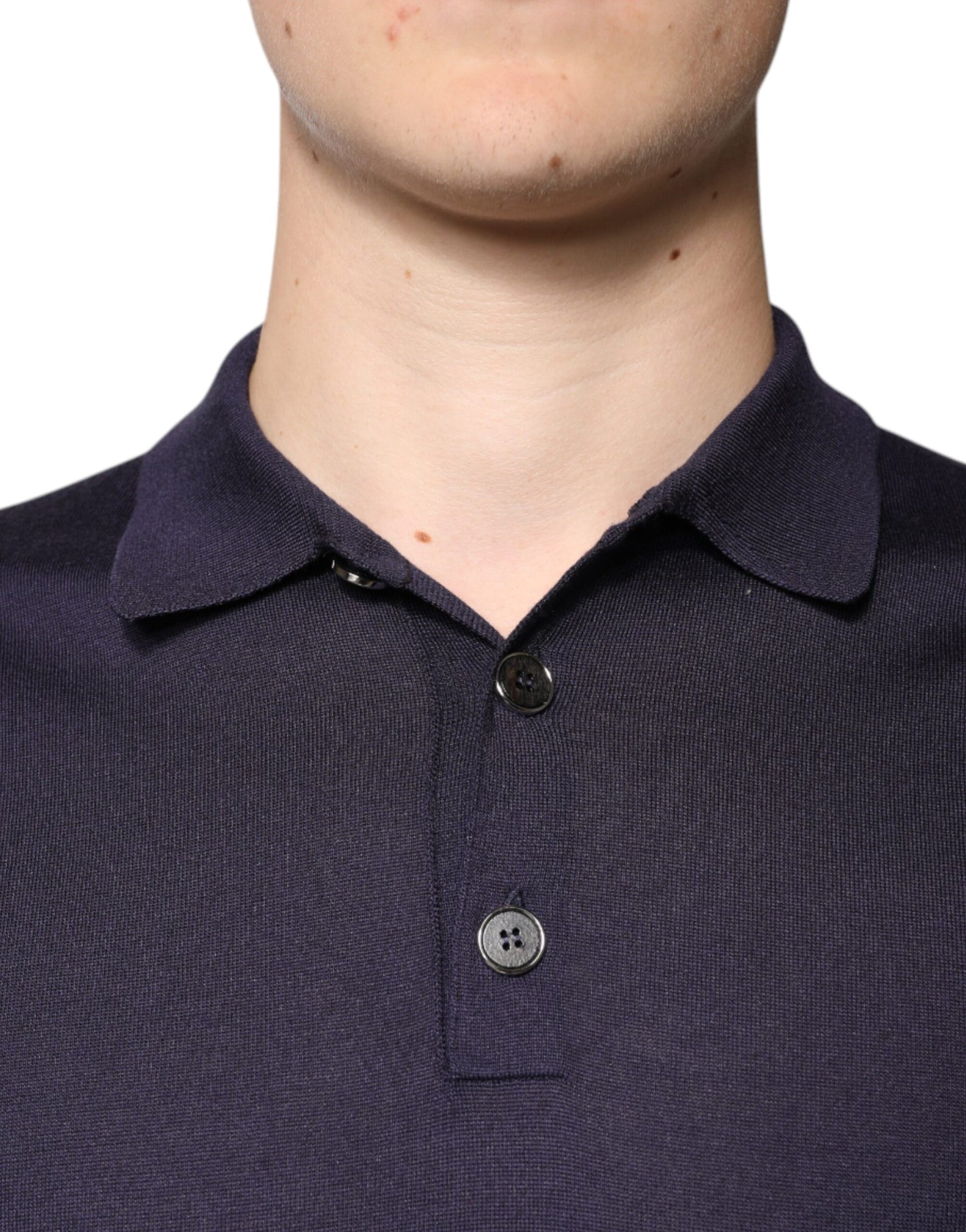 Dolce & Gabbana Blaues Seidenkragen-Polo-T-Shirt mit kurzen Ärmeln