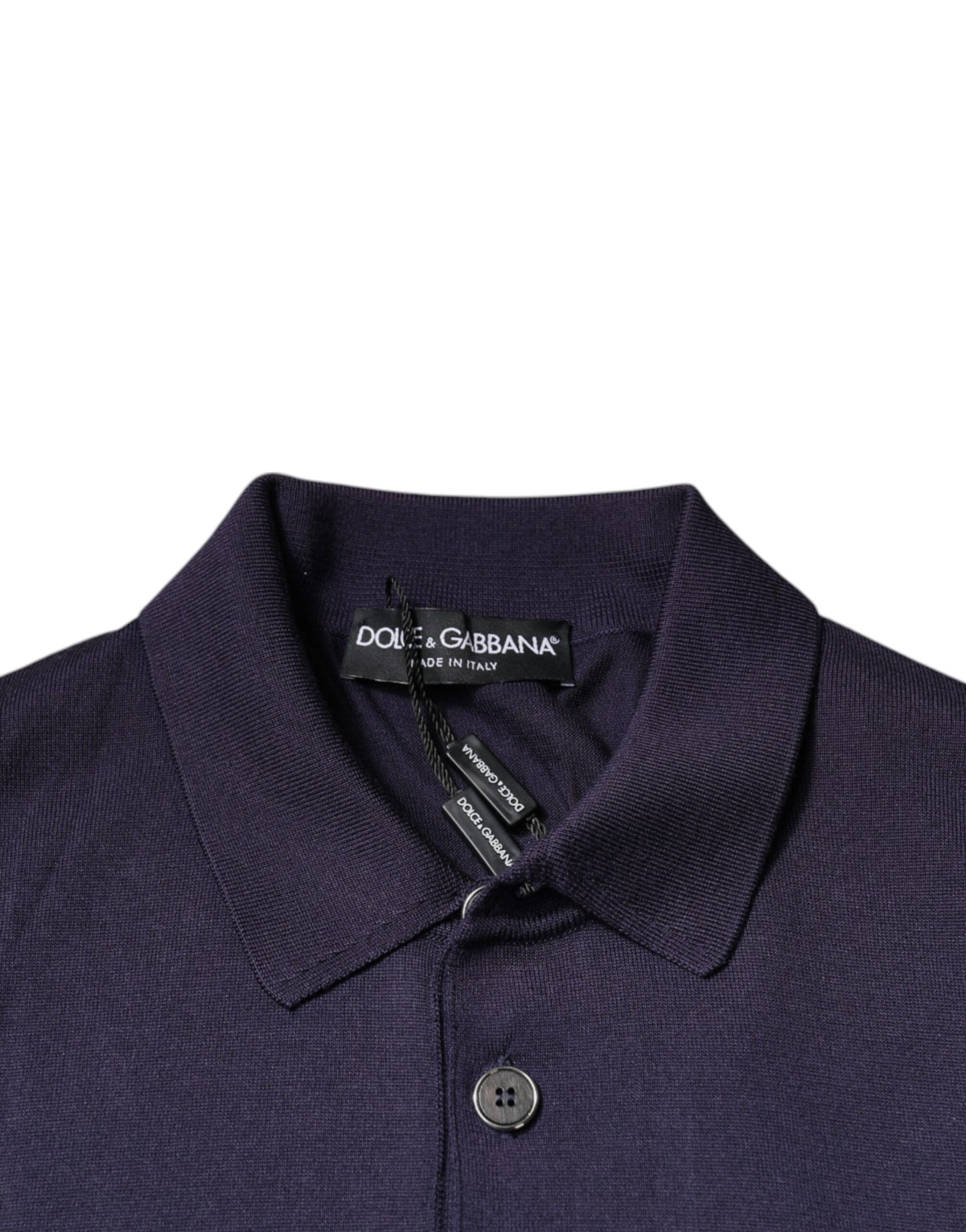 Dolce & Gabbana Blaues Seidenkragen-Polo-T-Shirt mit kurzen Ärmeln