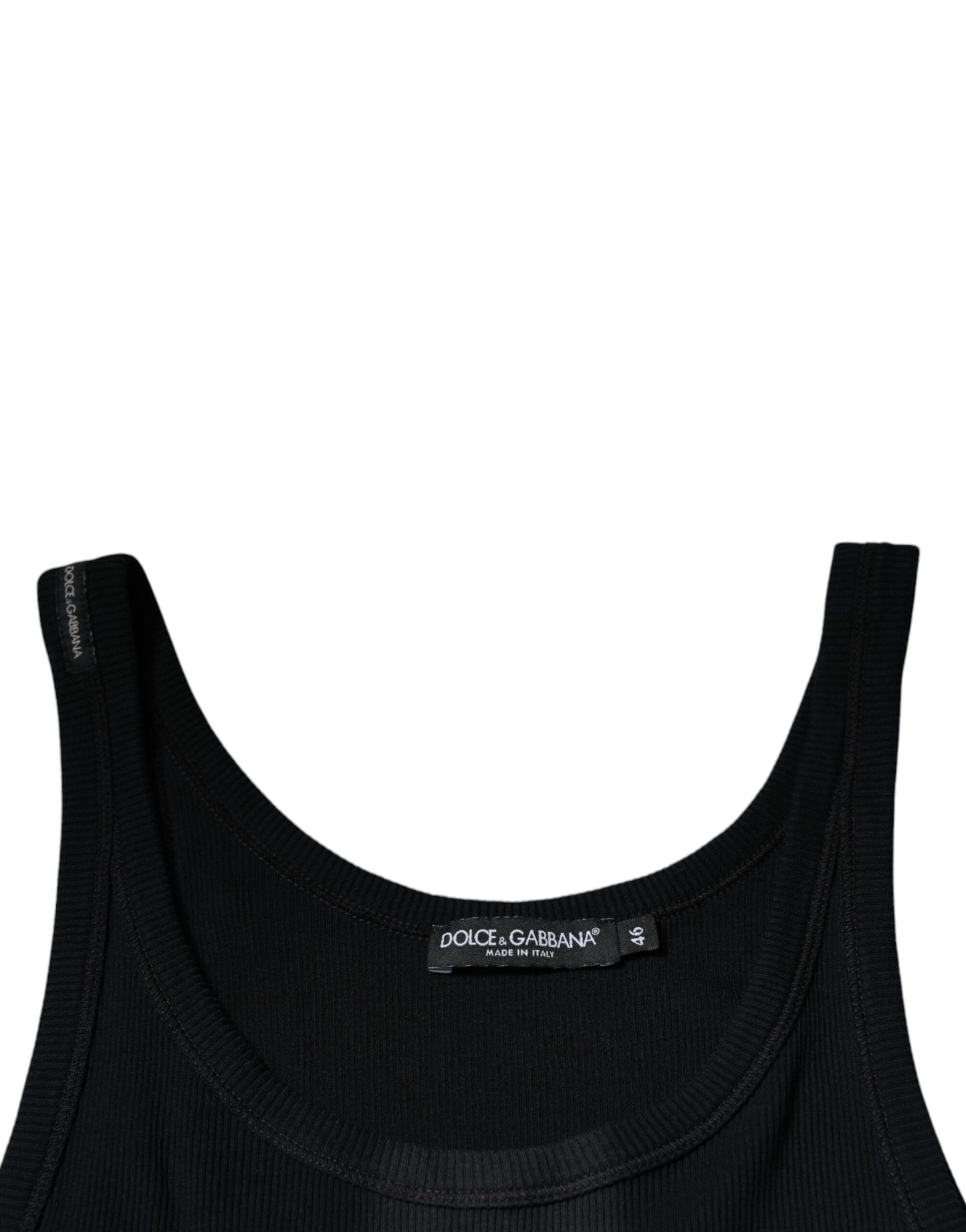 Dolce & Gabbana Schwarzes ärmelloses Baumwoll-Tank-T-Shirt mit Rundhalsausschnitt