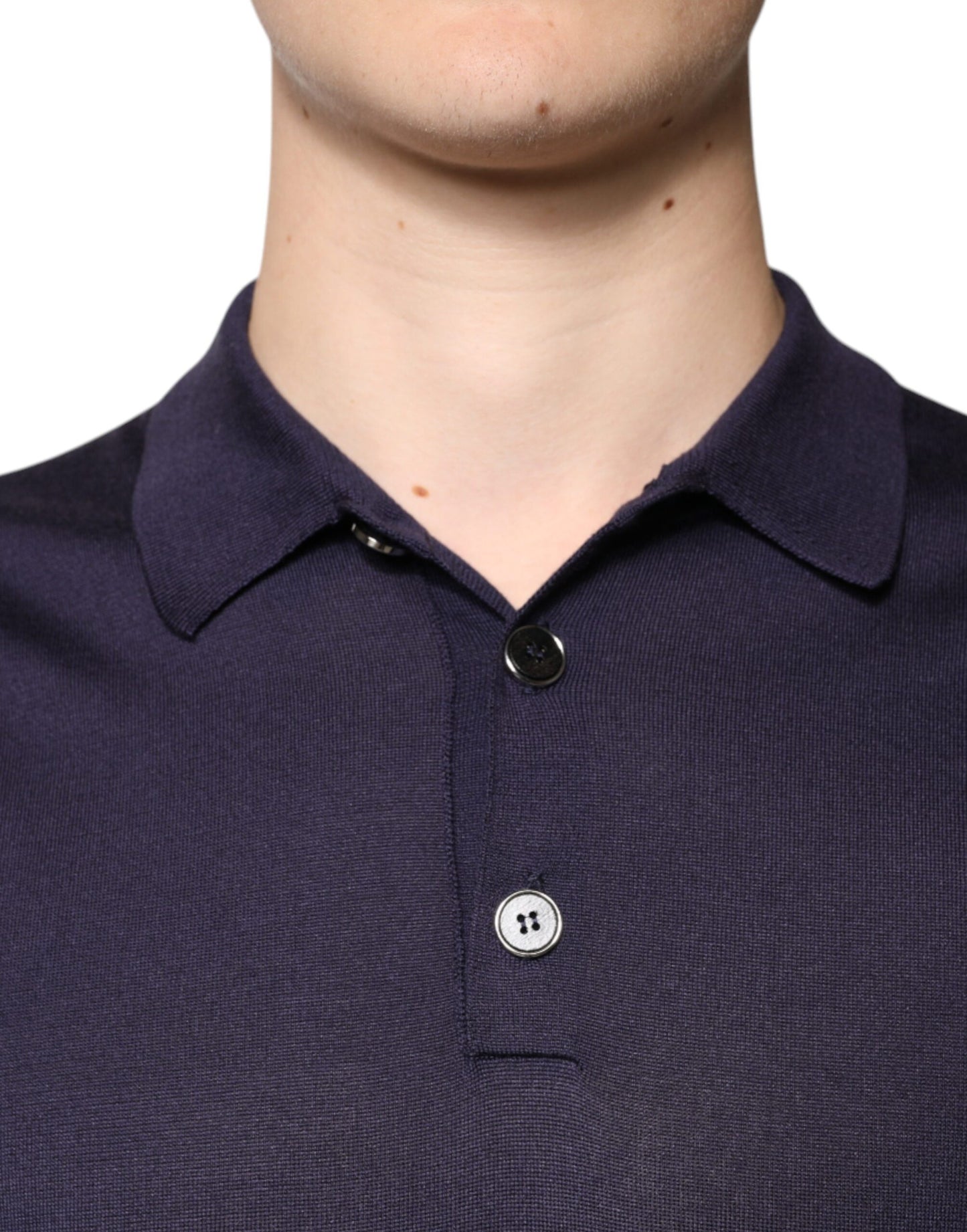 Dolce & Gabbana Blaues Seidenkragen-Polo-T-Shirt mit kurzen Ärmeln