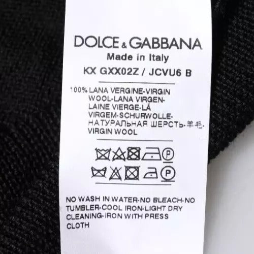 Dolce & Gabbana Schwarzer Logo-Wollpullover mit Rundhalsausschnitt