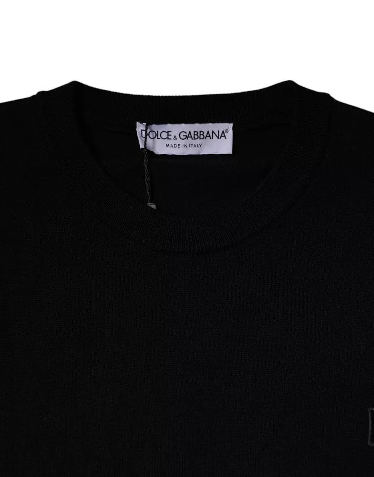 Dolce & Gabbana Schwarzer Logo-Wollpullover mit Rundhalsausschnitt