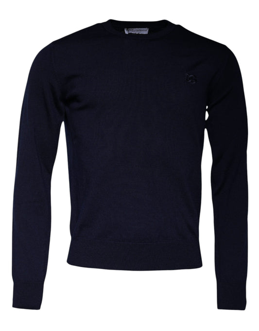 Dolce & Gabbana Blauer DG Logo-Wollpullover mit Rundhalsausschnitt