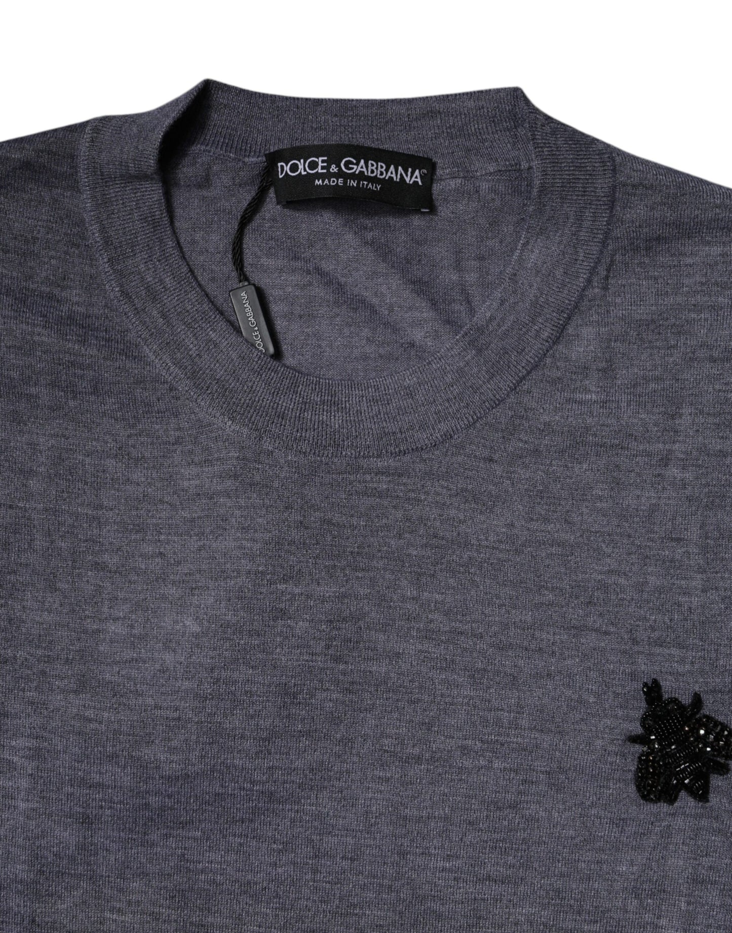 Dolce & Gabbana Graues Kaschmir-T-Shirt mit Rundhalsausschnitt und kurzen Ärmeln