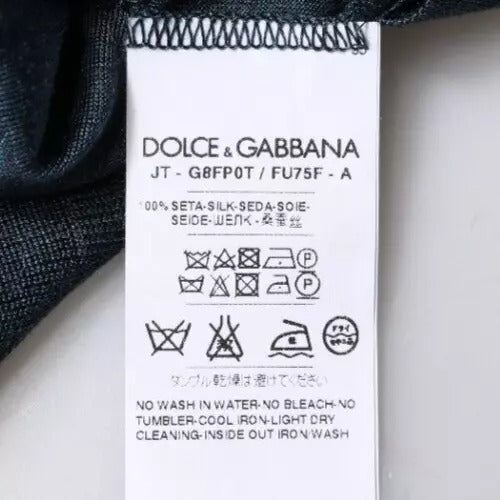 Dolce & Gabbana Dunkelblaues Seiden-T-Shirt mit Rundhalsausschnitt und kurzen Ärmeln