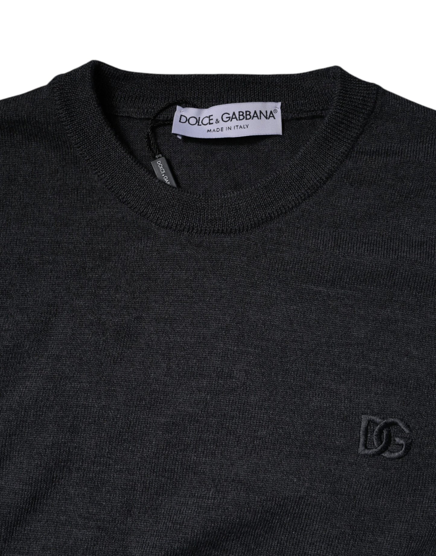 Dolce & Gabbana Dunkelgrauer DG Logo Rundhals-Pullover