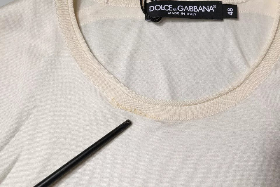 Dolce & Gabbana Weißes Seiden-T-Shirt mit Rundhalsausschnitt und kurzen Ärmeln