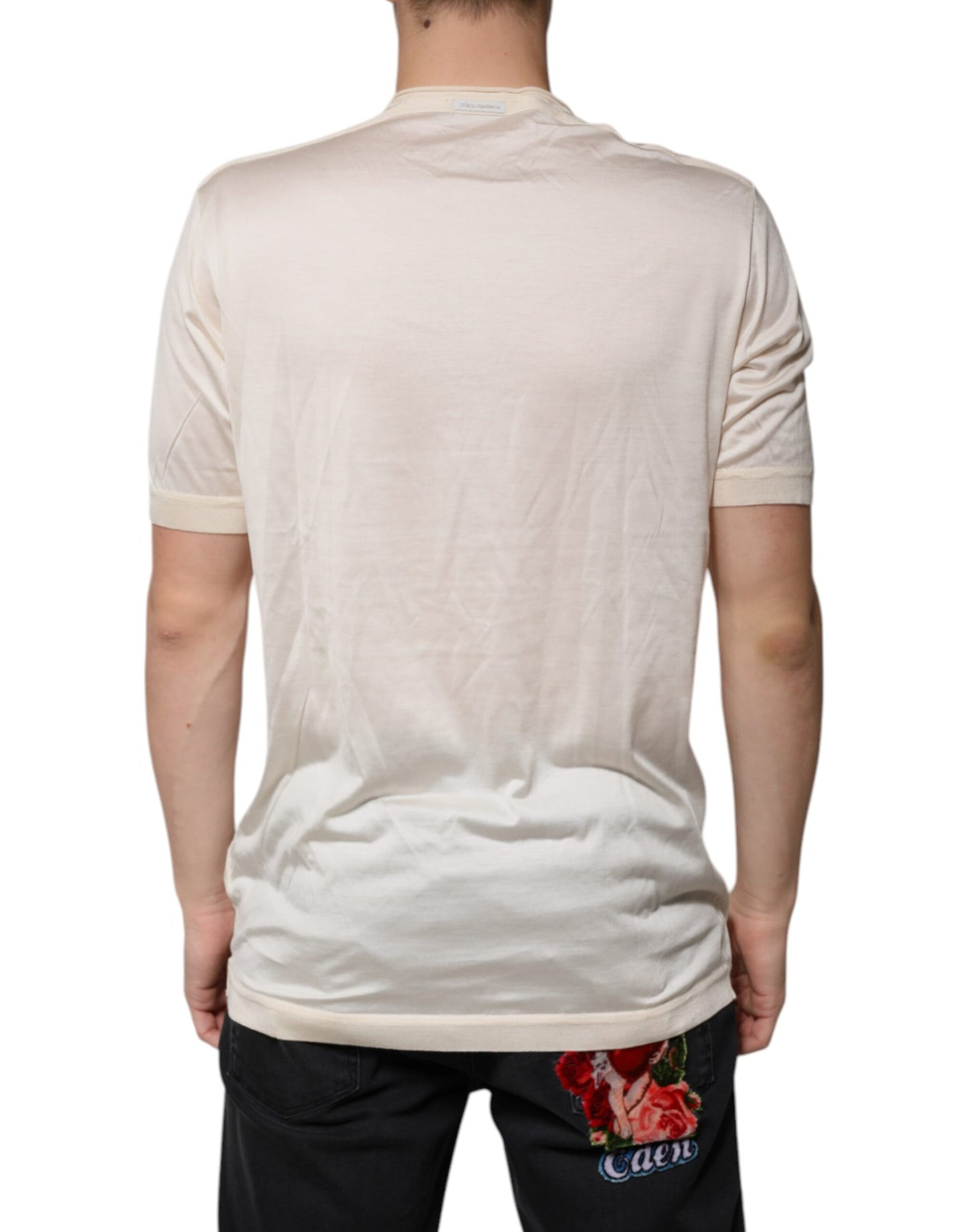 Dolce & Gabbana Weißes Henley-T-Shirt mit Rundhalsausschnitt aus Seide