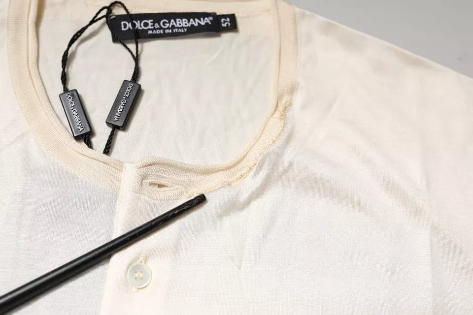 Dolce & Gabbana Weißes Henley-T-Shirt mit Rundhalsausschnitt aus Seide