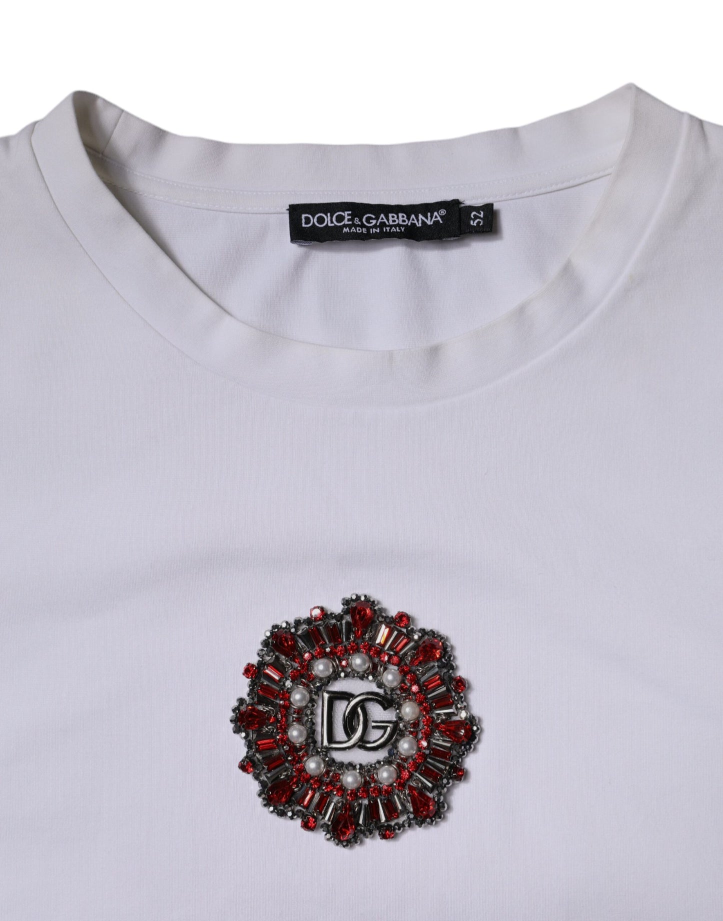 Dolce & Gabbana Weißes T-Shirt mit Rundhalsausschnitt und Logo-Verzierung