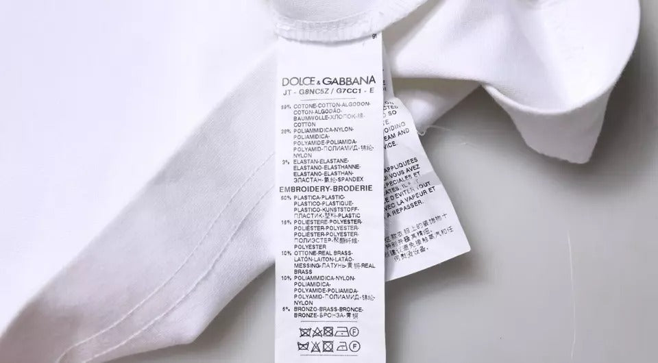 Dolce & Gabbana Weißes T-Shirt mit Rundhalsausschnitt und Logo-Verzierung