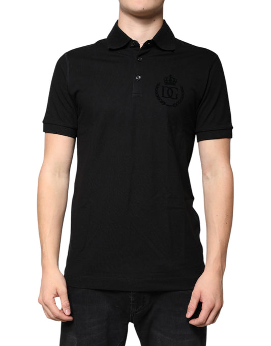 Dolce & Gabbana Schwarzes DG Polo-T-Shirt mit kurzen Ärmeln und Kragen