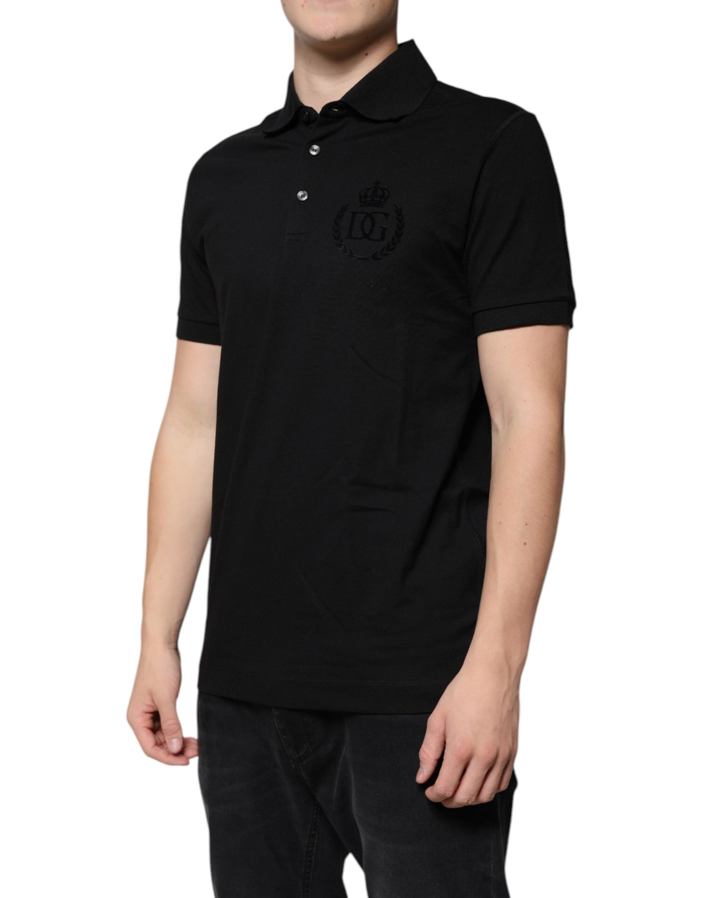 Dolce & Gabbana Schwarzes DG Polo-T-Shirt mit kurzen Ärmeln und Kragen