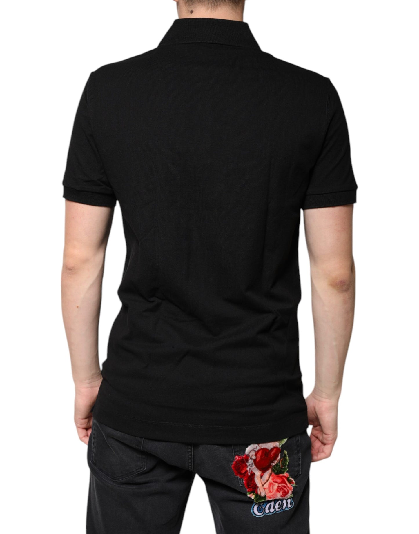 Dolce & Gabbana Schwarzes DG Polo-T-Shirt mit kurzen Ärmeln und Kragen