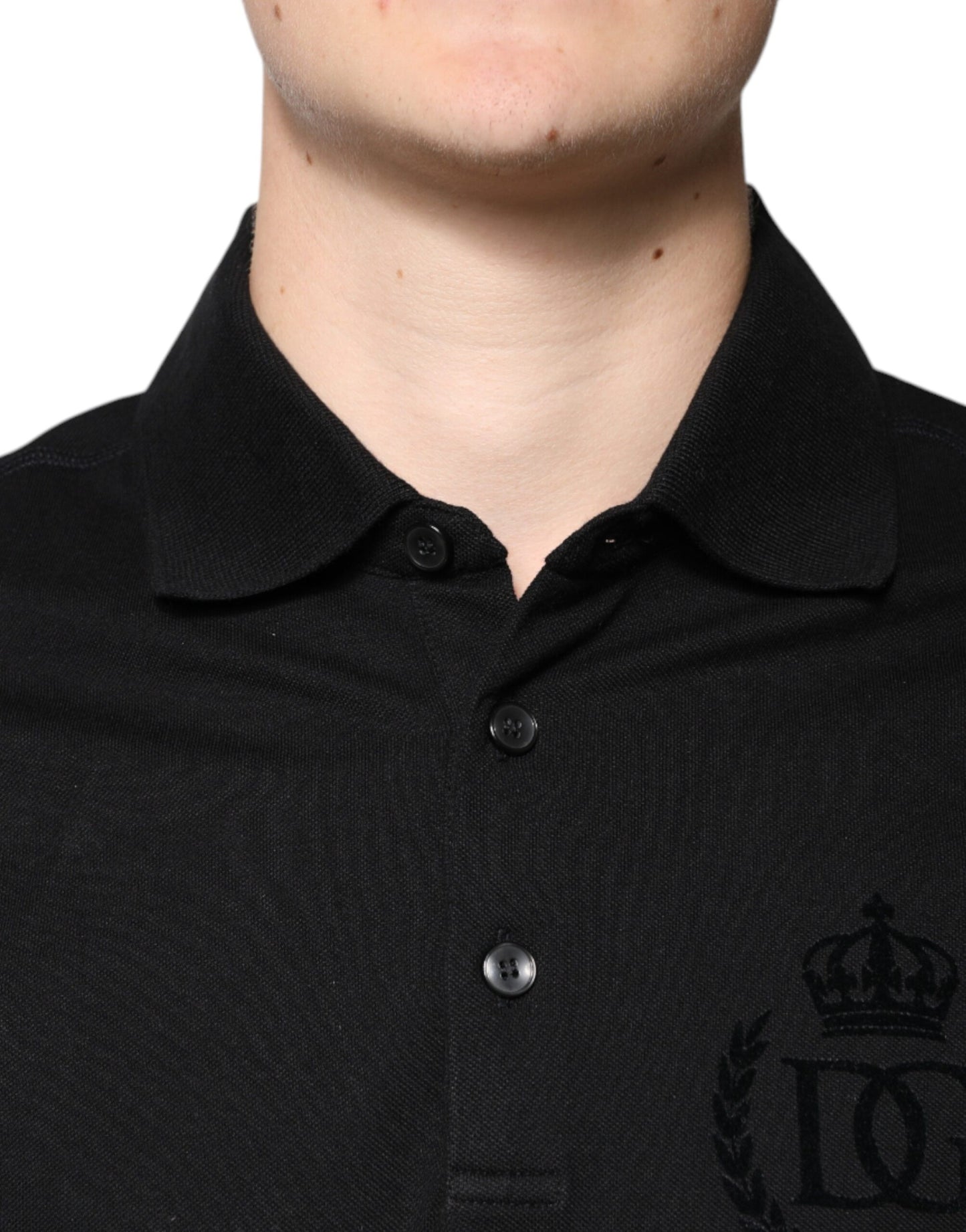 Dolce & Gabbana Schwarzes DG Polo-T-Shirt mit kurzen Ärmeln und Kragen