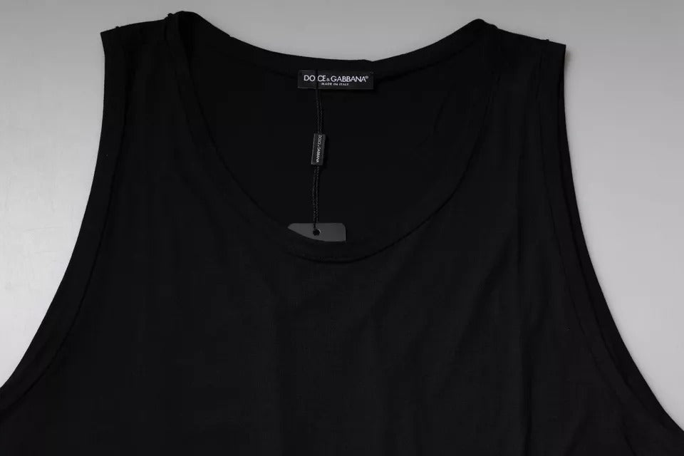 Dolce & Gabbana Schwarzes ärmelloses Baumwoll-Tank-T-Shirt mit Rundhalsausschnitt