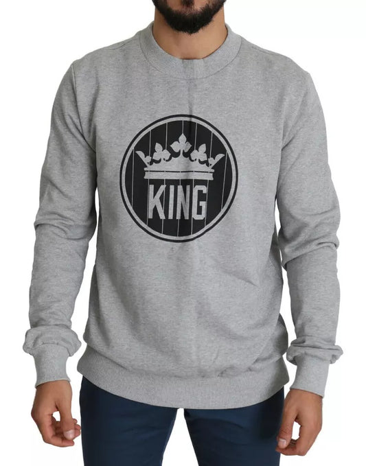 Dolce & Gabbana Grauer Crown King Print Baumwollpullover